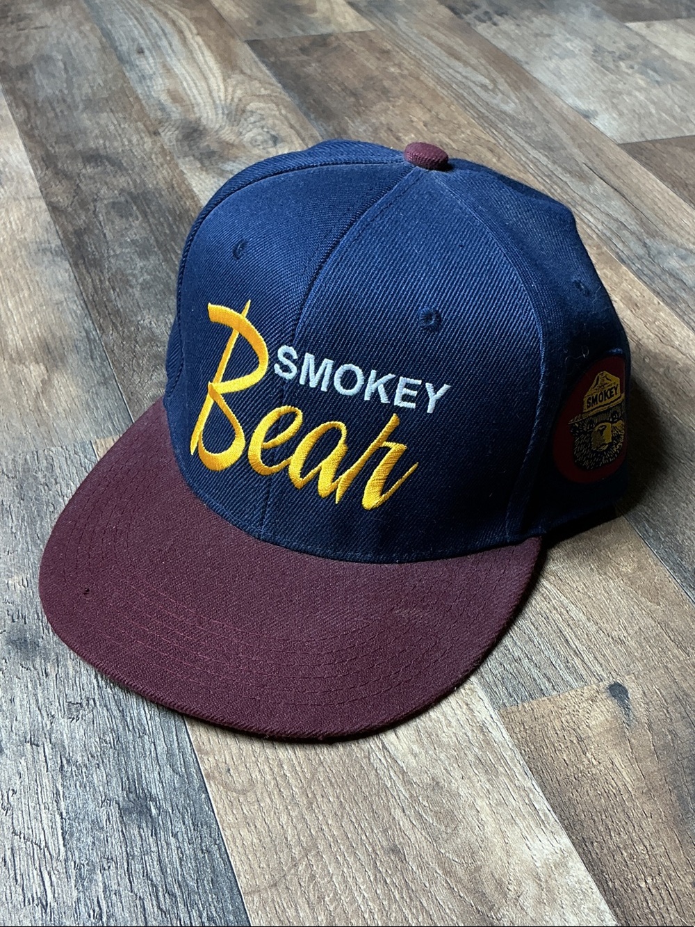 Smokey Bear Maroon and Blue Snapback Flatbrim